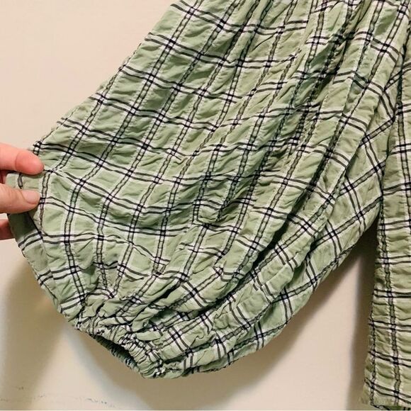 ASOS Edition Smock Top with Gathered Detail in green check plaid size 2 - Picture 4 of 10